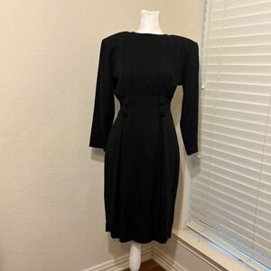 80s vintage Hearts size 2 black high neck wide shoulder pencil dress button back